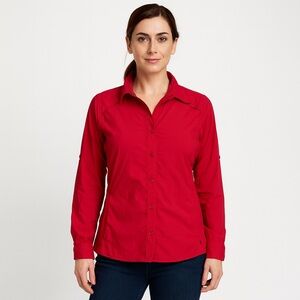 REI Hiking Tactical Red Button-Down Long Sleeve Athletic Shirt